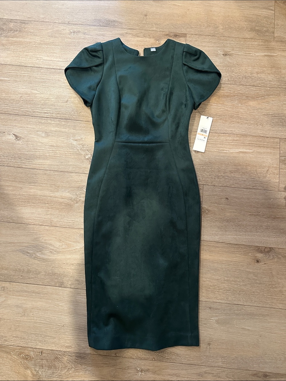 Calvin Klein Elegant Dark Green Sheath Dress with Puff Sleeves size 2